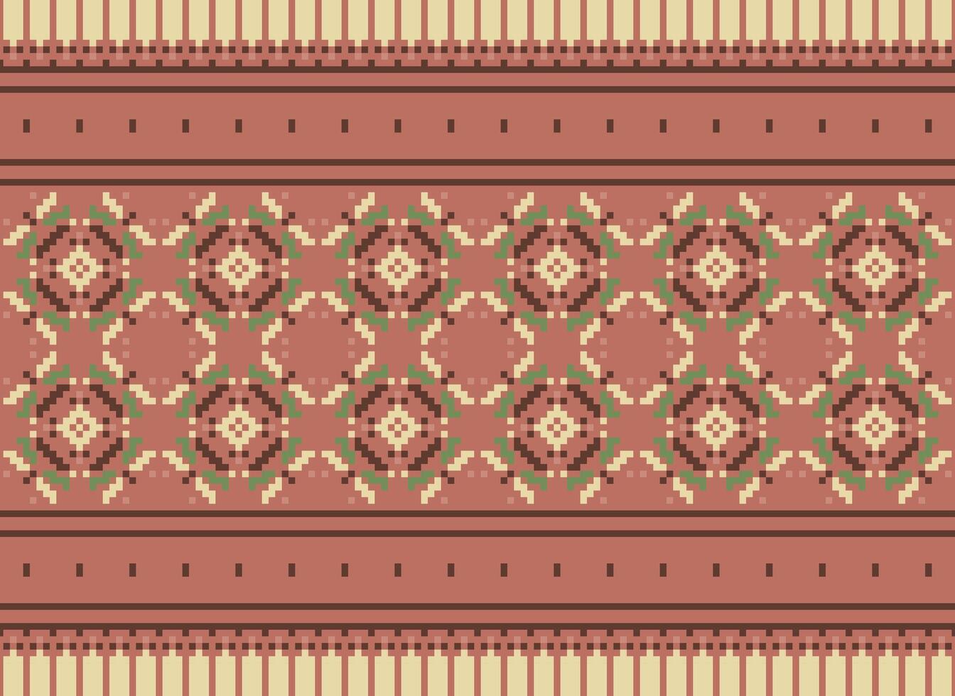 Ethnic Geometric Seamless Fabric Pattern Cross Stitch. Ikat Embroidery Oriental Pixel Pattern Cream Background. Abstract,vector,illustration. Texture,cross Stitch,scarf,decoration,motifs,wallpaper. vector
