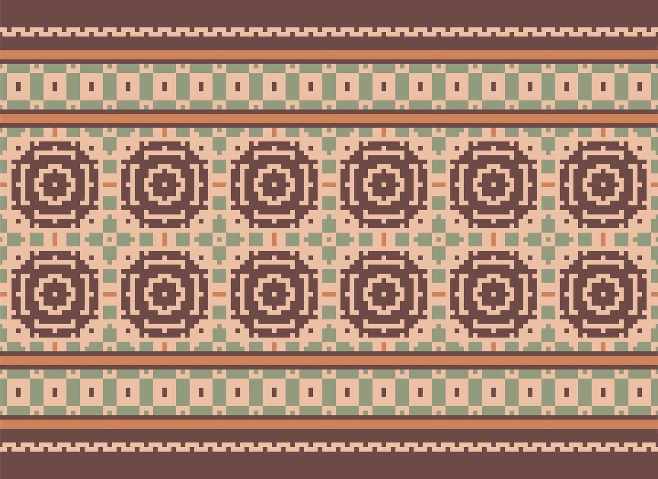 Ethnic Geometric Seamless Fabric Pattern Cross Stitch. Ikat Embroidery Oriental Pixel Pattern Cream Background. Abstract,vector,illustration. Texture,cross Stitch,scarf,decoration,motifs,wallpaper. vector