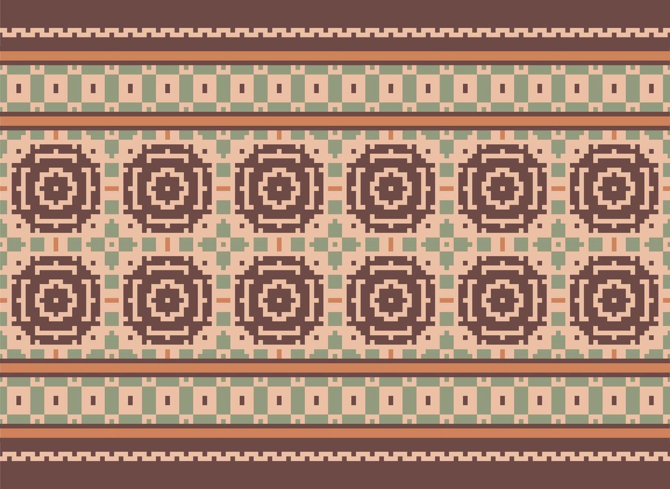 Ethnic Geometric Seamless Fabric Pattern Cross Stitch. Ikat Embroidery Oriental Pixel Pattern Cream Background. Abstract,vector,illustration. Texture,cross Stitch,scarf,decoration,motifs,wallpaper. vector