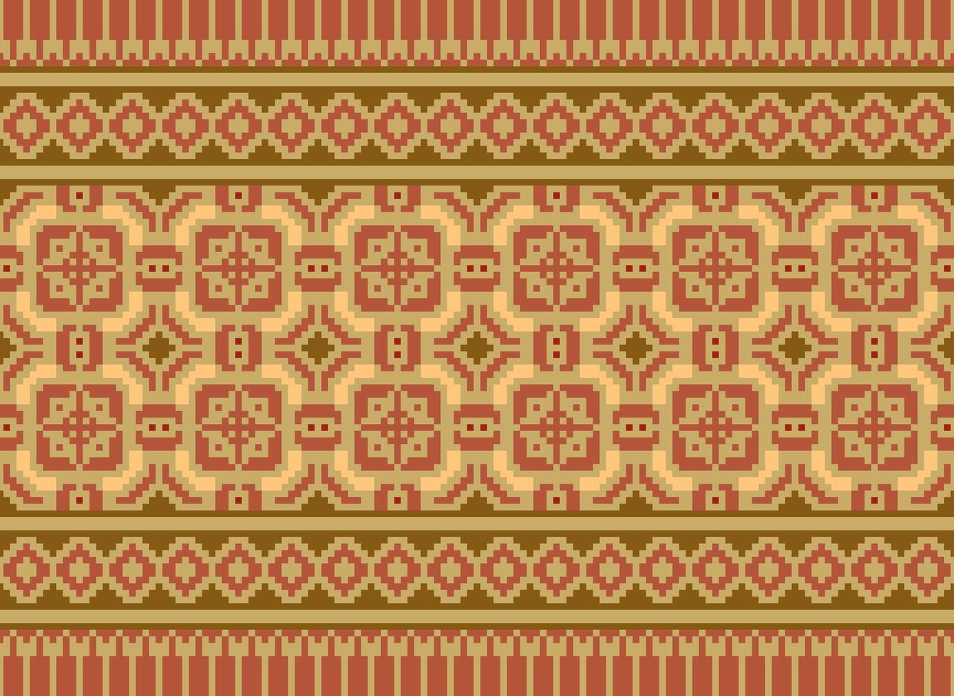 Cross Stitch. Geometric ethnic patterns. Design for Saree, Patola, Sari, Dupatta, Vyshyvanka, rushnyk, dupatta, Clothing, fabric, batik, Knitwear, Embroidery, Ikkat, Pixel pattern. Traditional Design. vector