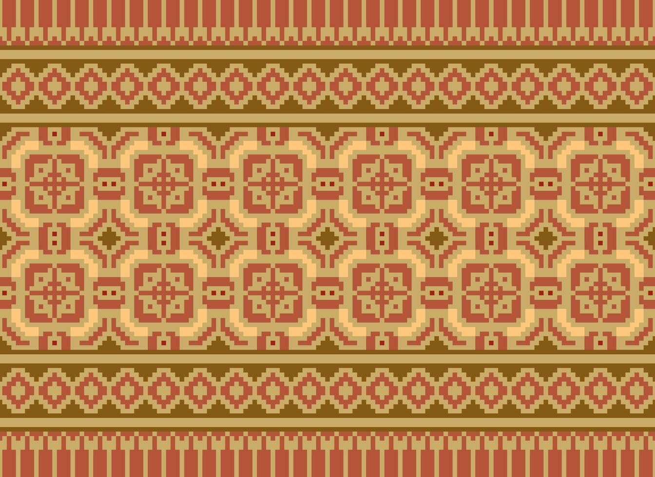 Cross Stitch. Geometric ethnic patterns. Design for Saree, Patola, Sari, Dupatta, Vyshyvanka, rushnyk, dupatta, Clothing, fabric, batik, Knitwear, Embroidery, Ikkat, Pixel pattern. Traditional Design. vector