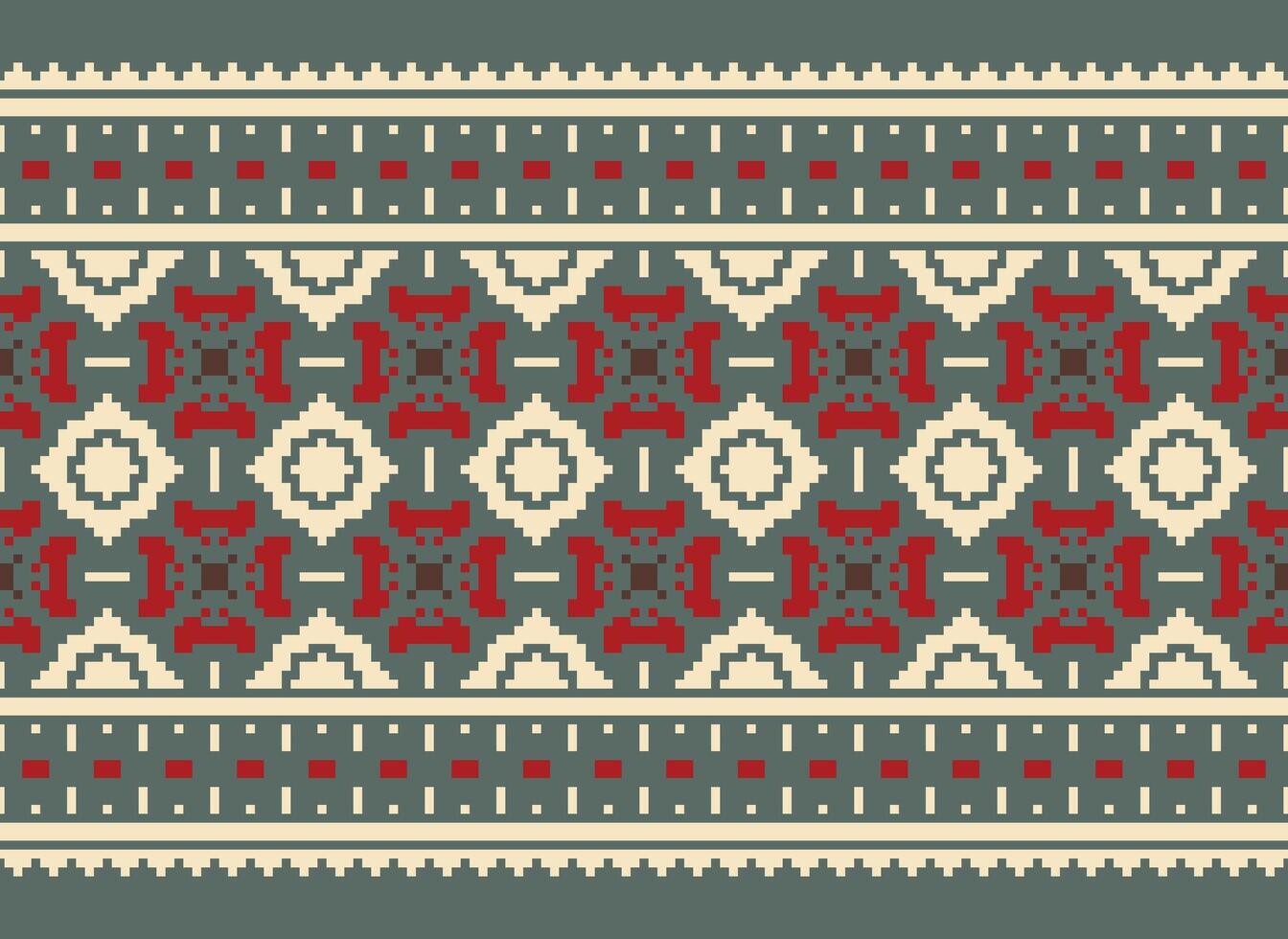 Cross Stitch Embroidery. Ethnic Patterns. Native Style. Traditional Design for texture, textile, fabric, clothing, Knitwear, print. Geometric Pixel Horizontal Seamless Vector. vector