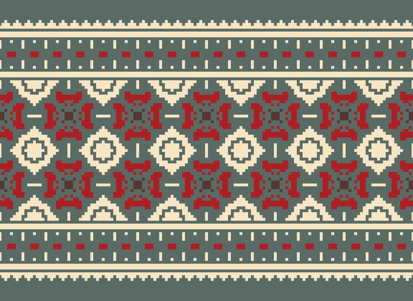 Cross Stitch Embroidery. Ethnic Patterns. Native Style. Traditional Design for texture, textile, fabric, clothing, Knitwear, print. Geometric Pixel Horizontal Seamless Vector. vector