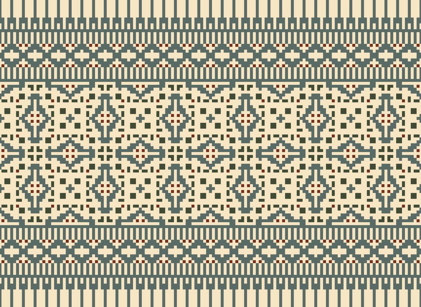 Cross Stitch Embroidery. Ethnic Patterns. Native Style. Traditional Design for texture, textile, fabric, clothing, Knitwear, print. Geometric Pixel Horizontal Seamless Vector. vector