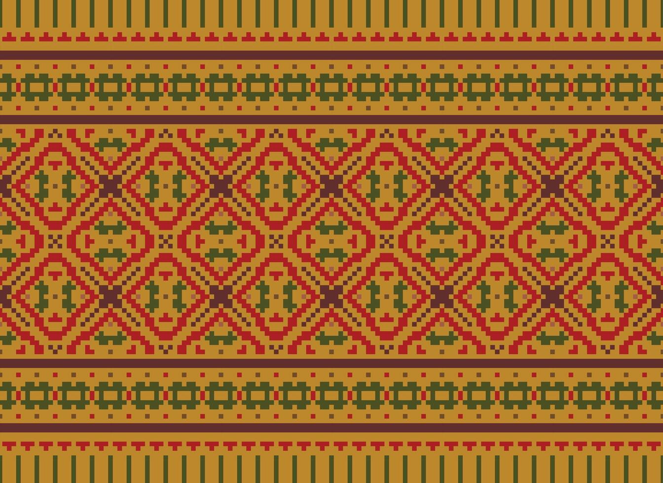Cross Stitch Border. Embroidery Cross Stitch. Ethnic Patterns. Geometric Ethnic Indian pattern. Native Ethnic pattern.Texture Textile Fabric Clothing Knitwear print. Pixel Horizontal Seamless Vector. vector