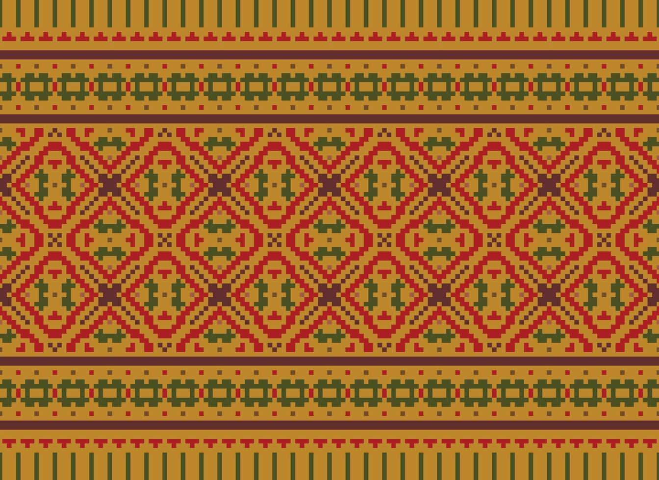 Cross Stitch Border. Embroidery Cross Stitch. Ethnic Patterns. Geometric Ethnic Indian pattern. Native Ethnic pattern.Texture Textile Fabric Clothing Knitwear print. Pixel Horizontal Seamless Vector. vector