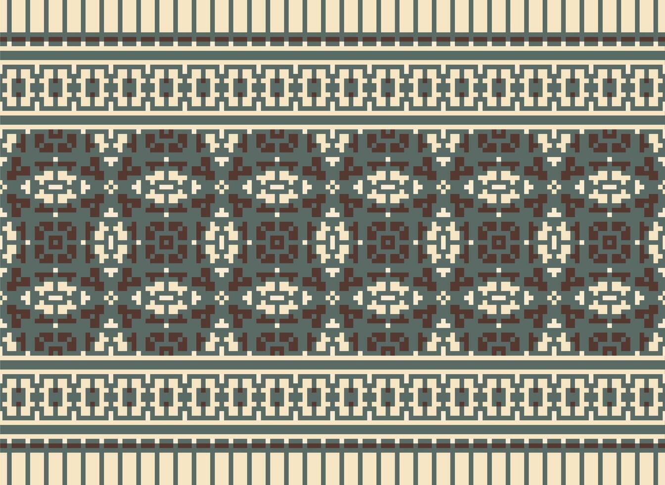 Cross Stitch Embroidery. Ethnic Patterns. Native Style. Traditional Design for texture, textile, fabric, clothing, Knitwear, print. Geometric Pixel Horizontal Seamless Vector. vector