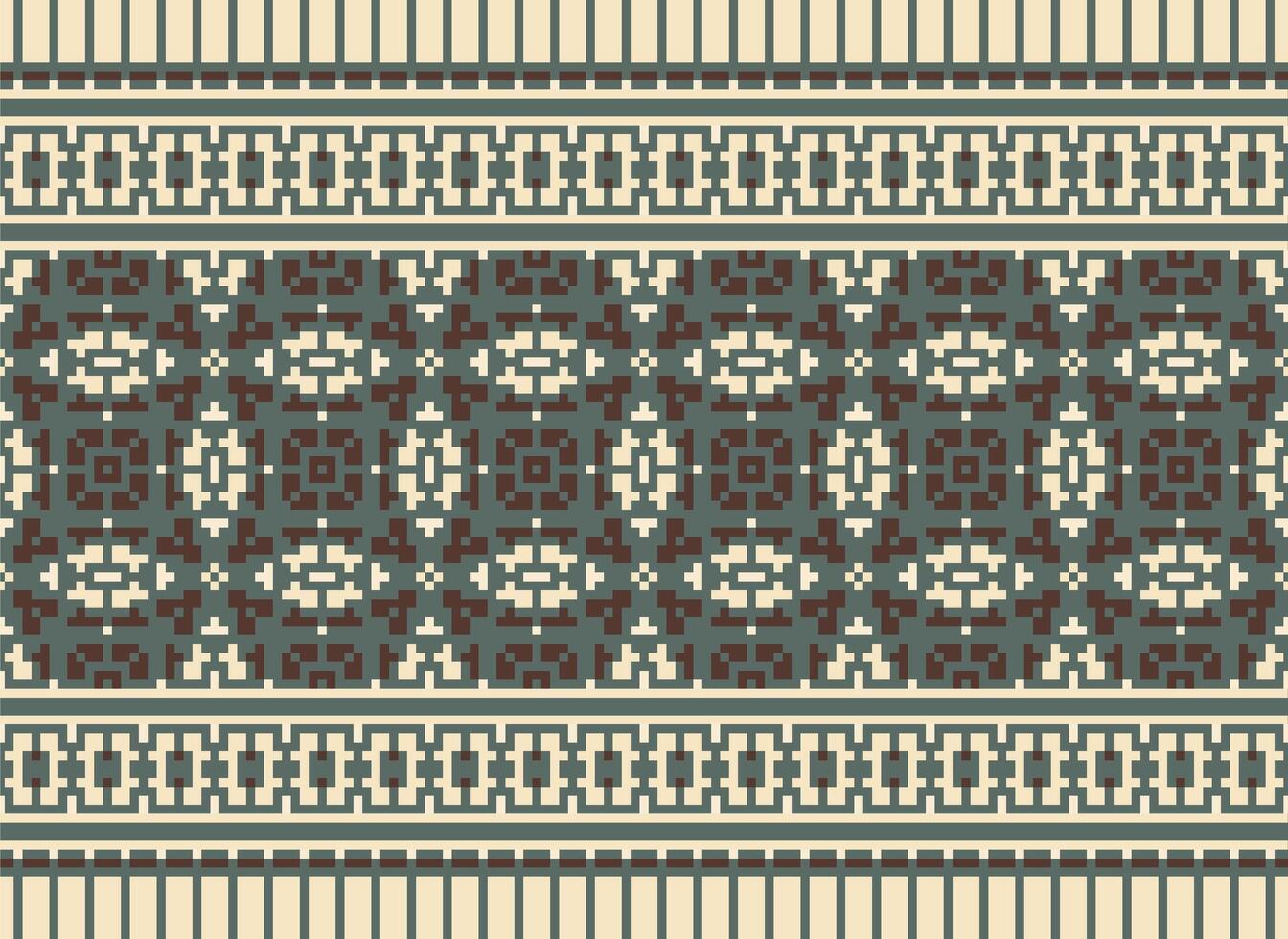 Cross Stitch Embroidery. Ethnic Patterns. Native Style. Traditional Design for texture, textile, fabric, clothing, Knitwear, print. Geometric Pixel Horizontal Seamless Vector. vector