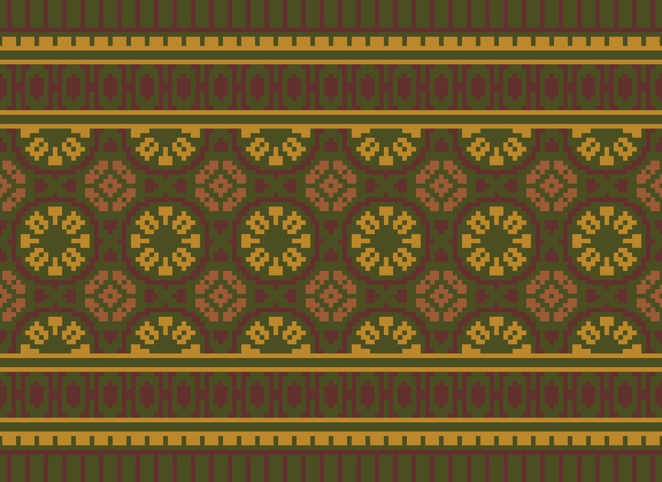 Cross Stitch Embroidery. Ethnic Patterns. Native Style. Traditional Design for texture, textile, fabric, clothing, Knitwear, print. Geometric Pixel Horizontal Seamless Vector. vector