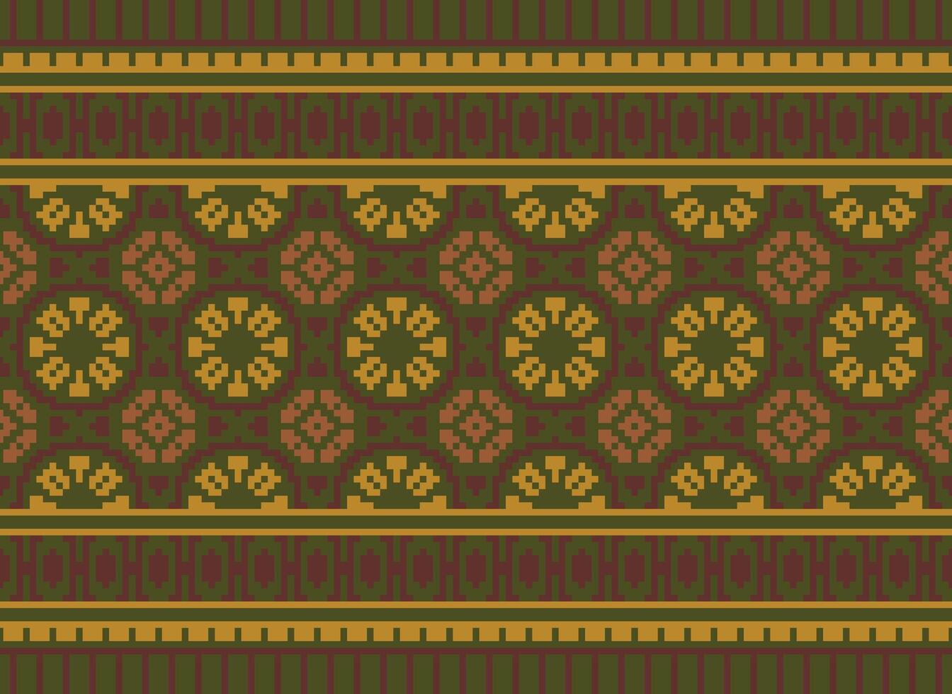 Cross Stitch Embroidery. Ethnic Patterns. Native Style. Traditional Design for texture, textile, fabric, clothing, Knitwear, print. Geometric Pixel Horizontal Seamless Vector. vector