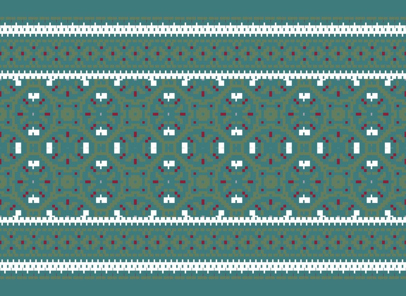 Cross Stitch Embroidery. Ethnic Patterns. Native Style. Traditional Design for texture, textile, fabric, clothing, Knitwear, print. Geometric Pixel Horizontal Seamless Vector. vector