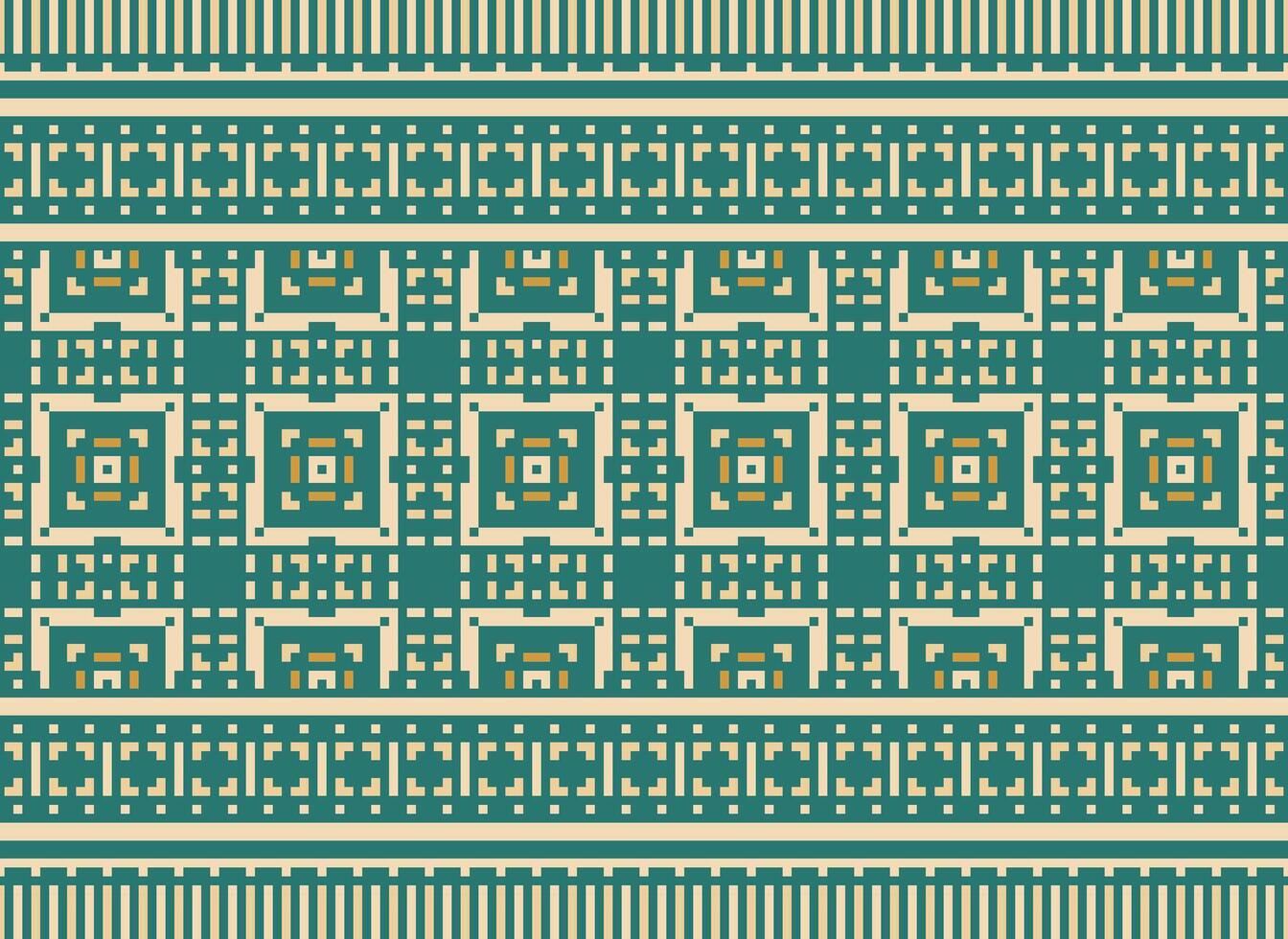 Cross Stitch Embroidery. Ethnic Patterns. Native Style. Traditional Design for texture, textile, fabric, clothing, Knitwear, print. Geometric Pixel Horizontal Seamless Vector. vector