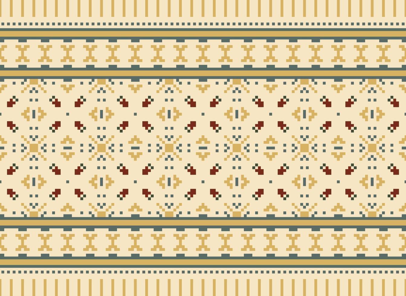 Cross Stitch Embroidery. Ethnic Patterns. Native Style. Traditional Design for texture, textile, fabric, clothing, Knitwear, print. Geometric Pixel Horizontal Seamless Vector. vector