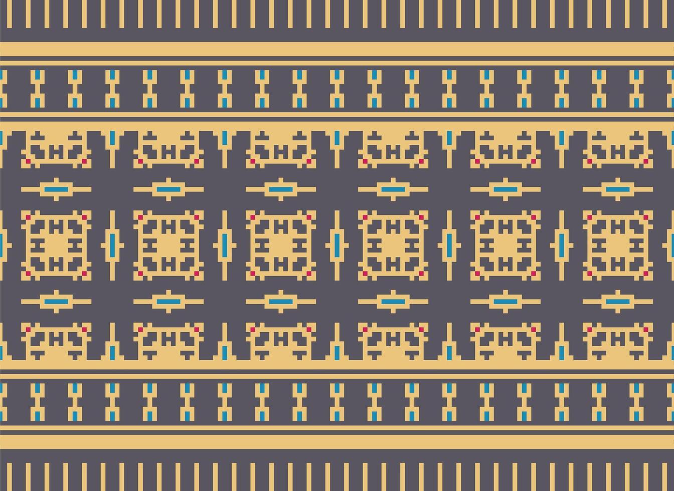 Cross Stitch Embroidery. Ethnic Patterns. Native Style. Traditional Design for texture, textile, fabric, clothing, Knitwear, print. Geometric Pixel Horizontal Seamless Vector. vector