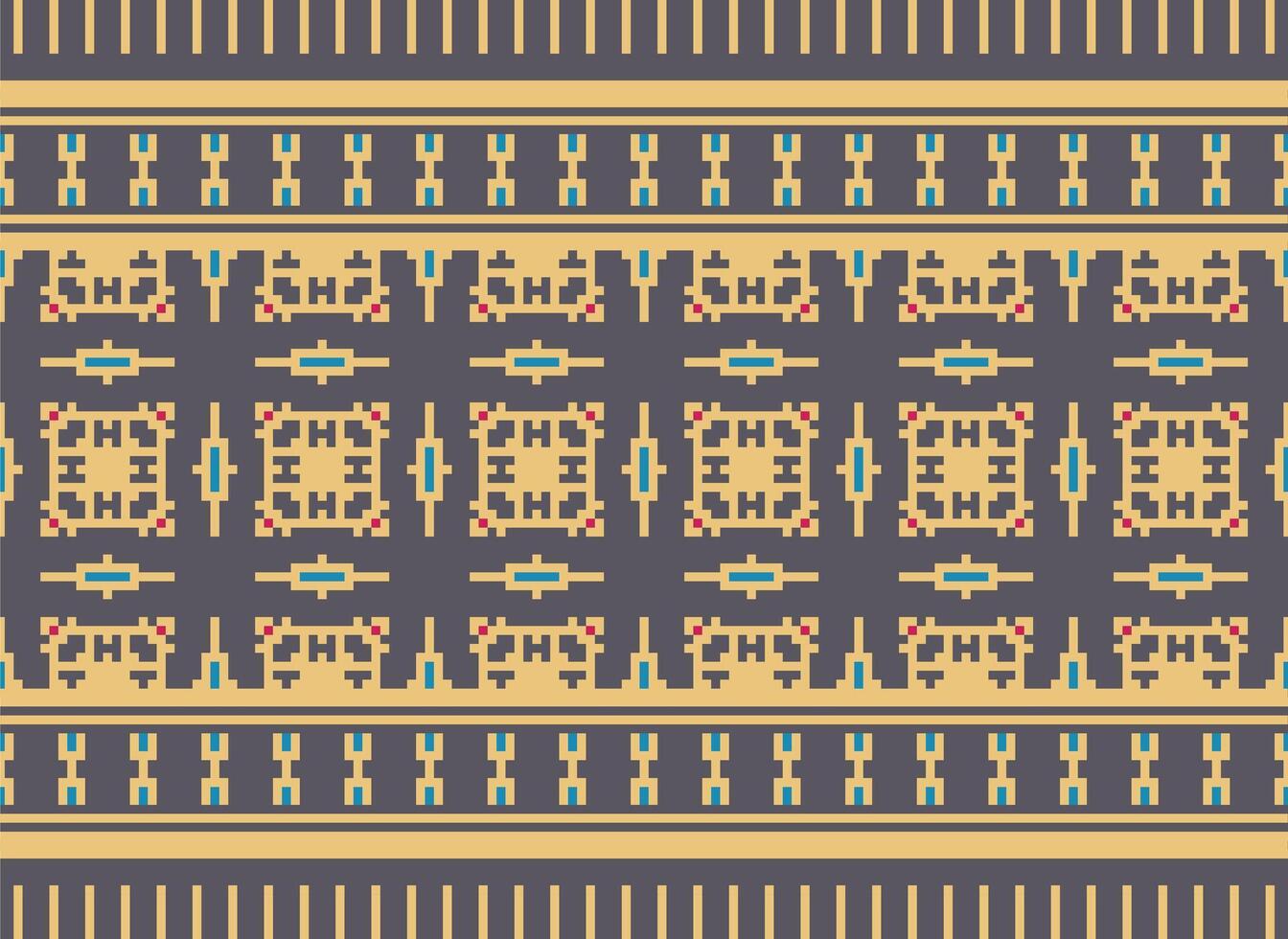 Cross Stitch Embroidery. Ethnic Patterns. Native Style. Traditional Design for texture, textile, fabric, clothing, Knitwear, print. Geometric Pixel Horizontal Seamless Vector. vector