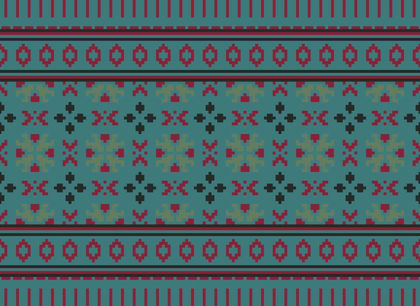 Cross Stitch Embroidery. Ethnic Patterns. Native Style. Traditional Design for texture, textile, fabric, clothing, Knitwear, print. Geometric Pixel Horizontal Seamless Vector. vector