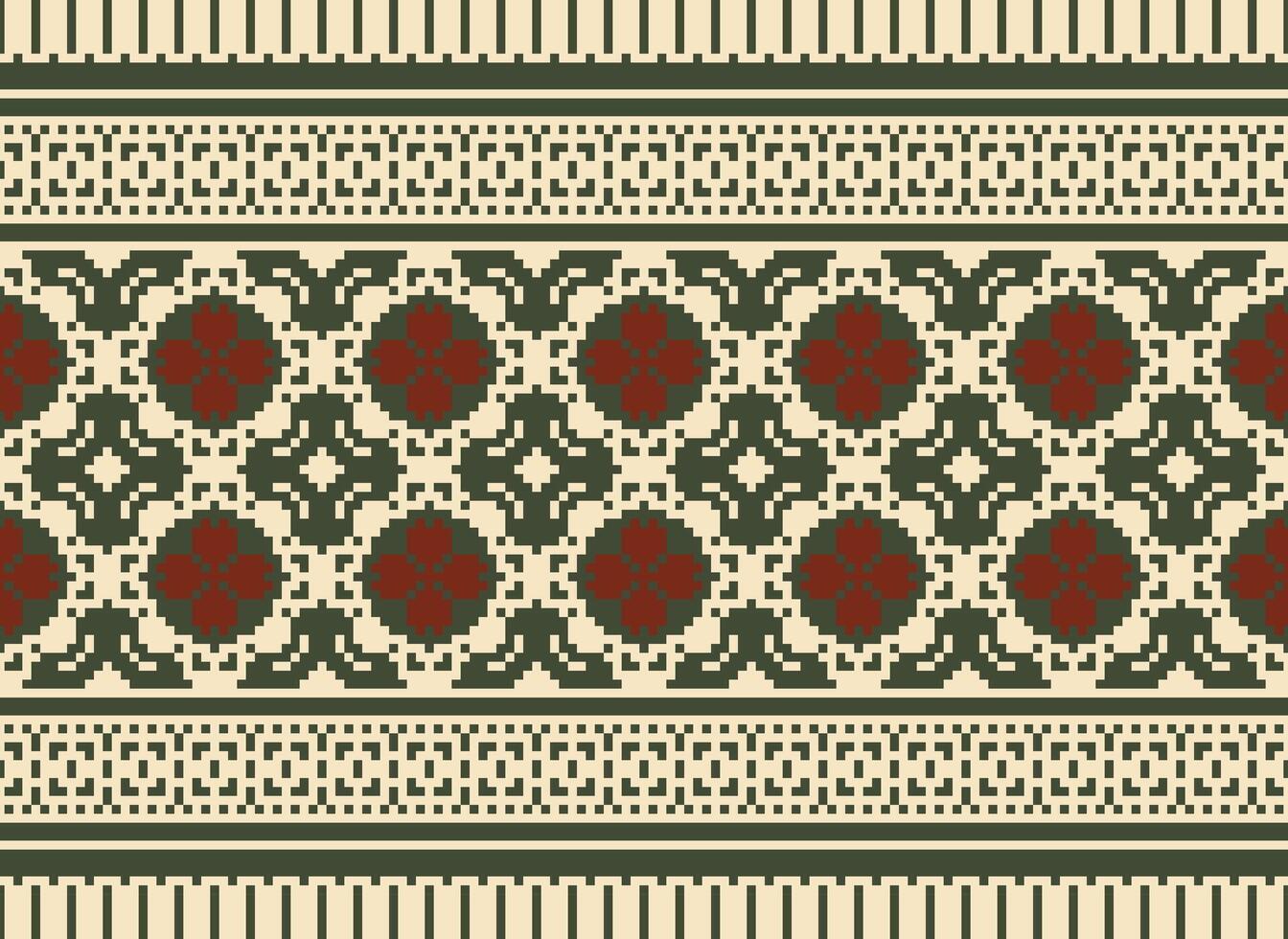 Cross Stitch Embroidery. Ethnic Patterns. Native Style. Traditional Design for texture, textile, fabric, clothing, Knitwear, print. Geometric Pixel Horizontal Seamless Vector. vector