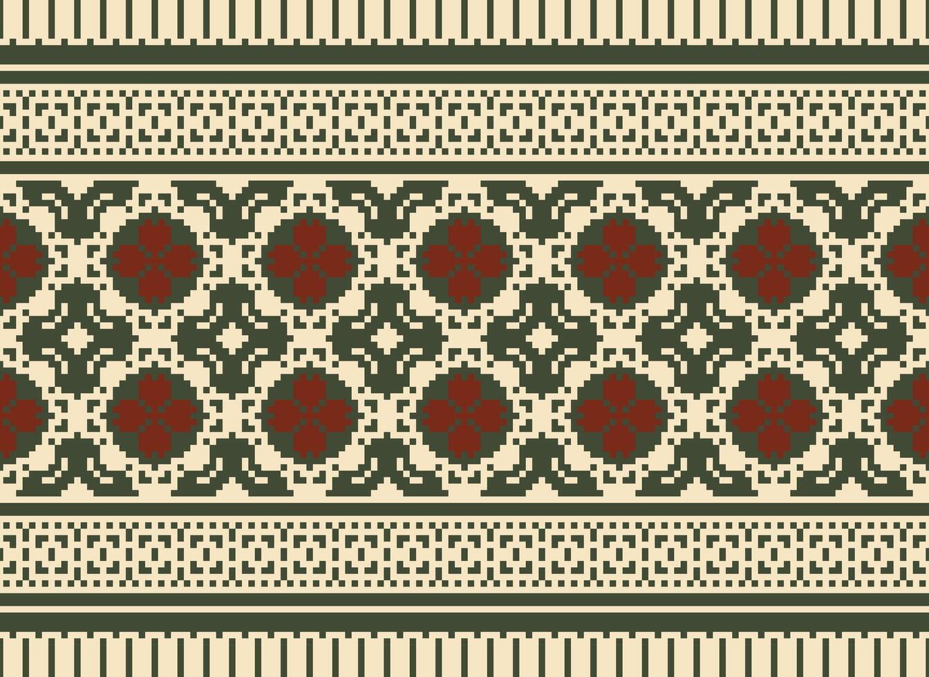 Cross Stitch Embroidery. Ethnic Patterns. Native Style. Traditional Design for texture, textile, fabric, clothing, Knitwear, print. Geometric Pixel Horizontal Seamless Vector. vector