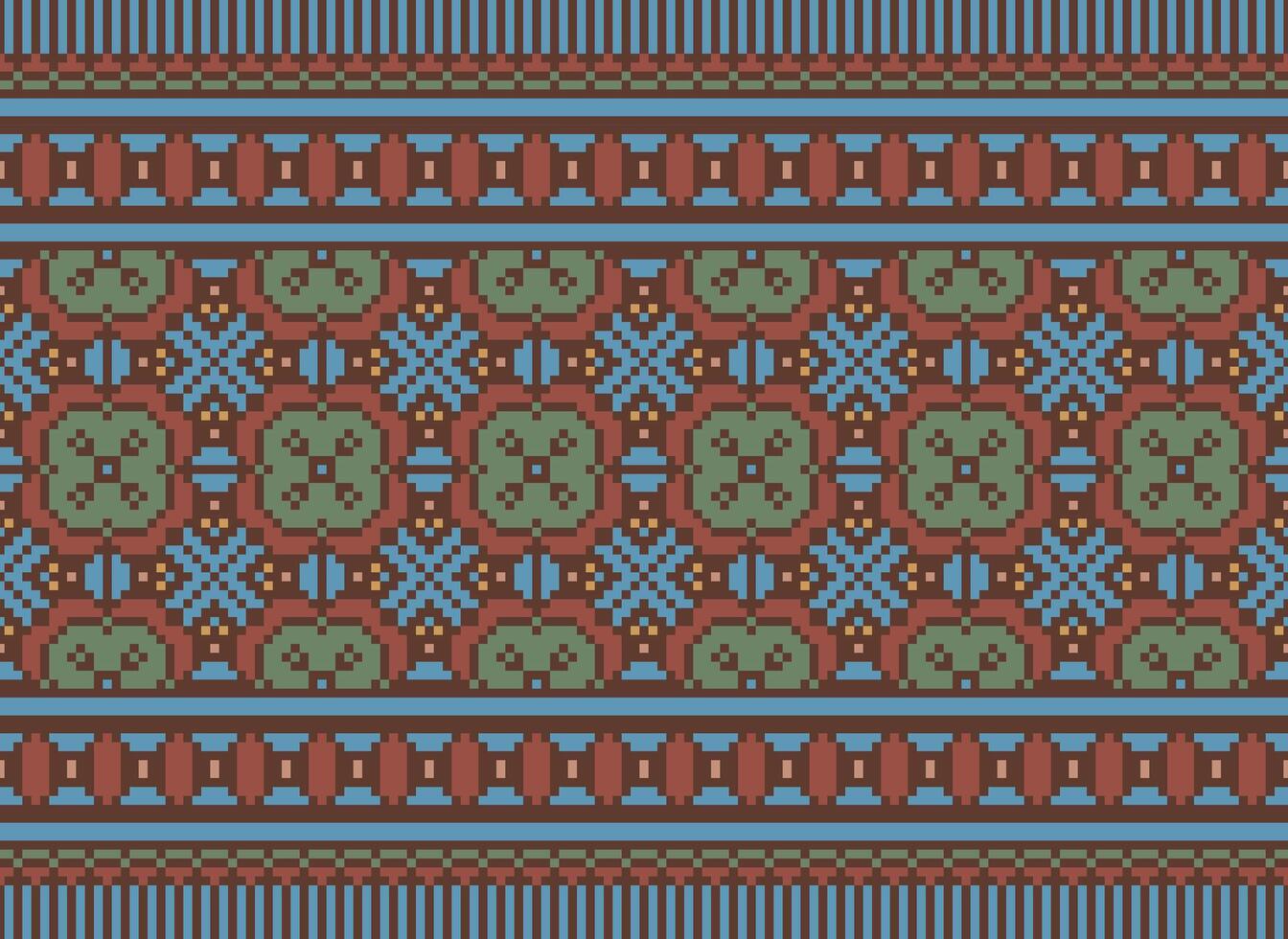 Cross Stitch Border. Embroidery Cross Stitch. Ethnic Patterns. Geometric Ethnic Indian pattern. Native Ethnic pattern.Texture Textile Fabric Clothing Knitwear print. Pixel Horizontal Seamless Vector. vector