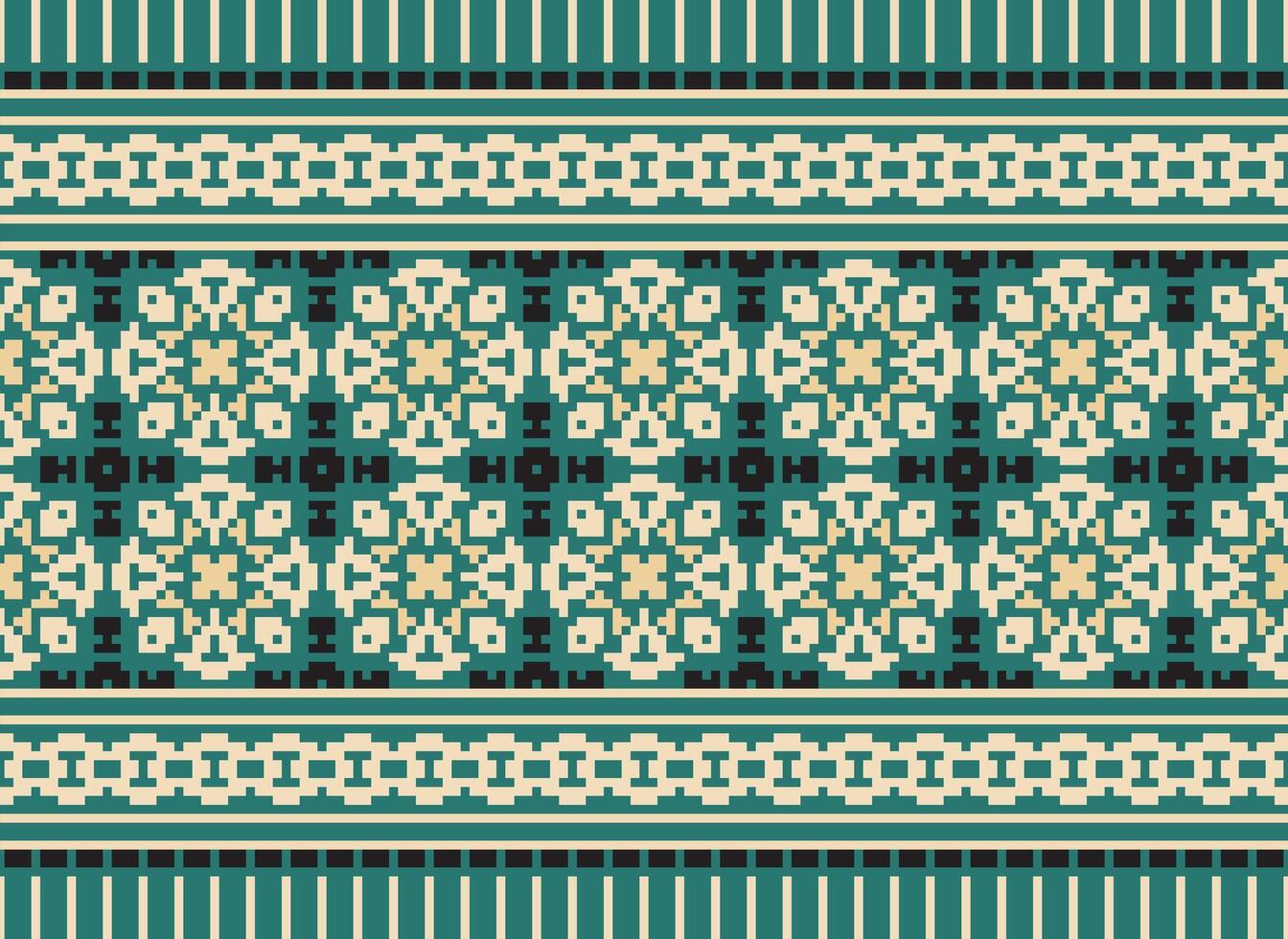 Cross Stitch Embroidery. Ethnic Patterns. Native Style. Traditional Design for texture, textile, fabric, clothing, Knitwear, print. Geometric Pixel Horizontal Seamless Vector. vector