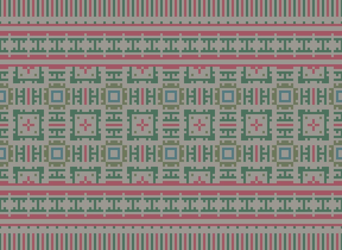 Cross Stitch Border. Embroidery Cross Stitch. Ethnic Patterns. Geometric Ethnic Indian pattern. Native Ethnic pattern.Texture Textile Fabric Clothing Knitwear print. Pixel Horizontal Seamless Vector. vector