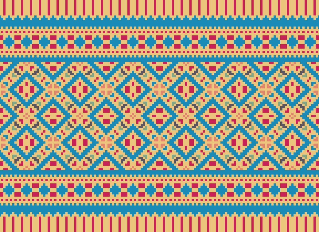 Cross Stitch Embroidery. Ethnic Patterns. Native Style. Traditional Design for texture, textile, fabric, clothing, Knitwear, print. Geometric Pixel Horizontal Seamless Vector. vector