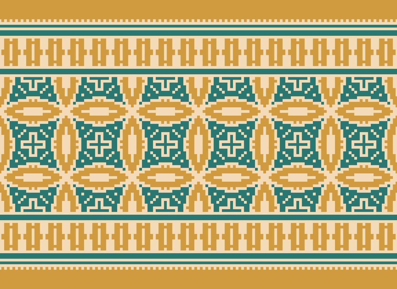 Cross Stitch Embroidery. Ethnic Patterns. Native Style. Traditional Design for texture, textile, fabric, clothing, Knitwear, print. Geometric Pixel Horizontal Seamless Vector. vector