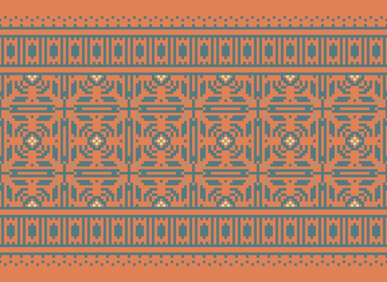 Cross Stitch Border. Embroidery Cross Stitch. Ethnic Patterns. Geometric Ethnic Indian pattern. Native Ethnic pattern.Texture Textile Fabric Clothing Knitwear print. Pixel Horizontal Seamless Vector. vector