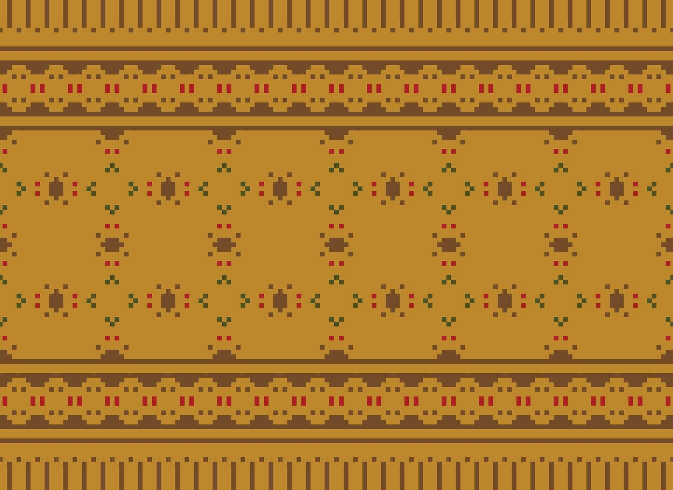 Cross Stitch Embroidery. Ethnic Patterns. Native Style. Traditional Design for texture, textile, fabric, clothing, Knitwear, print. Geometric Pixel Horizontal Seamless Vector. vector