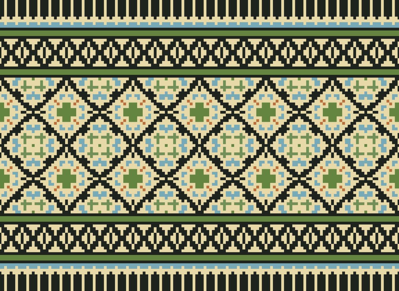 cruzar puntada bordado. étnico patrones. nativo estilo. tradicional diseño para textura, textil, tela, ropa, prendas de punto, impresión. geométrico píxel horizontal sin costura vector. vector