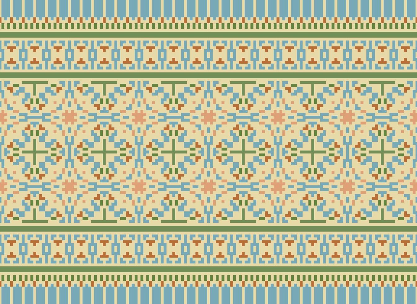 Cross Stitch Border. Embroidery Cross Stitch. Ethnic Patterns. Geometric Ethnic Indian pattern. Native Ethnic pattern.Texture Textile Fabric Clothing Knitwear print. Pixel Horizontal Seamless Vector. vector