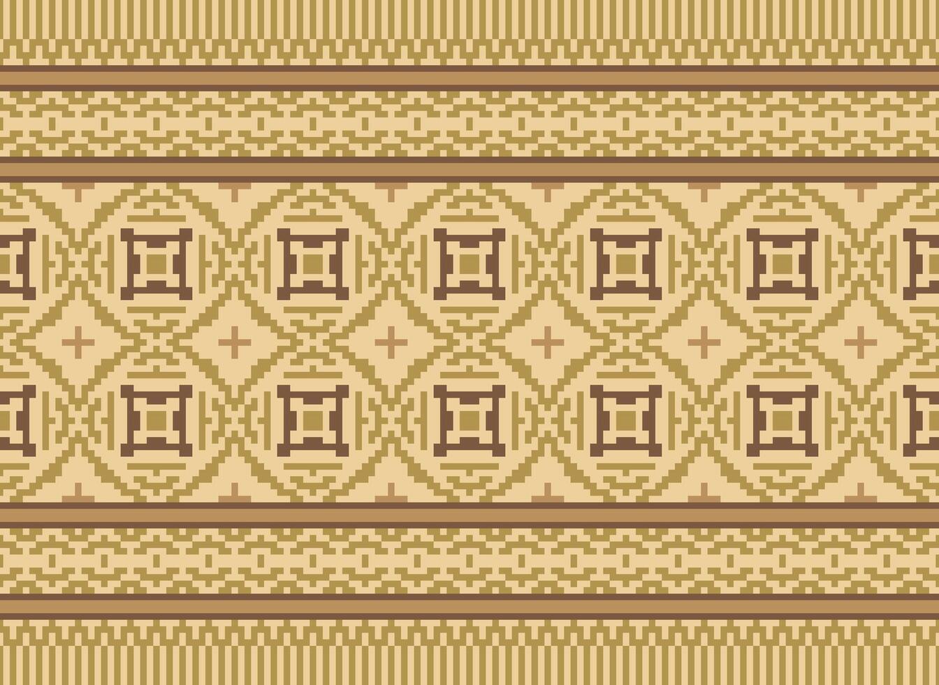 Cross Stitch Embroidery. Ethnic Patterns. Native Style. Traditional Design for texture, textile, fabric, clothing, Knitwear, print. Geometric Pixel Horizontal Seamless Vector. vector