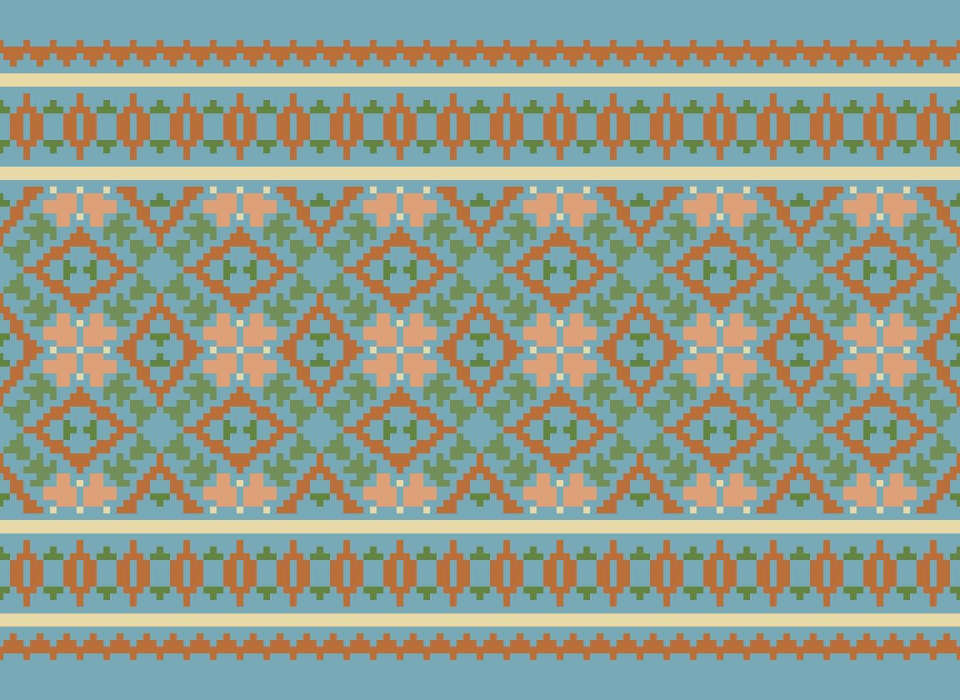 Cross Stitch Border. Embroidery Cross Stitch. Ethnic Patterns. Geometric Ethnic Indian pattern. Native Ethnic pattern.Texture Textile Fabric Clothing Knitwear print. Pixel Horizontal Seamless Vector. vector