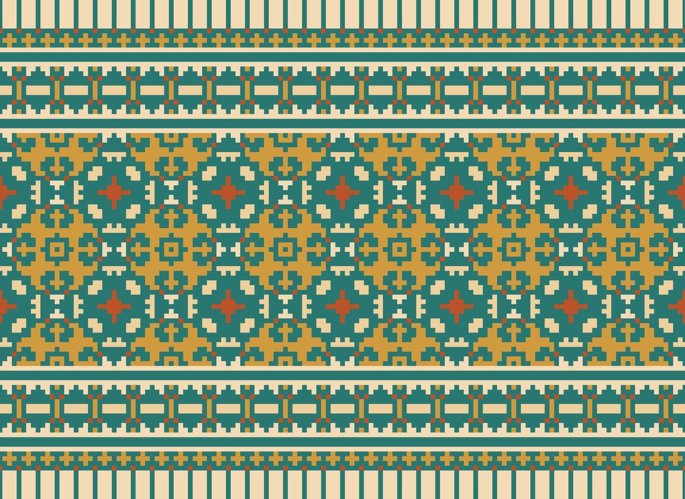 Cross Stitch Embroidery. Ethnic Patterns. Native Style. Traditional Design for texture, textile, fabric, clothing, Knitwear, print. Geometric Pixel Horizontal Seamless Vector. vector