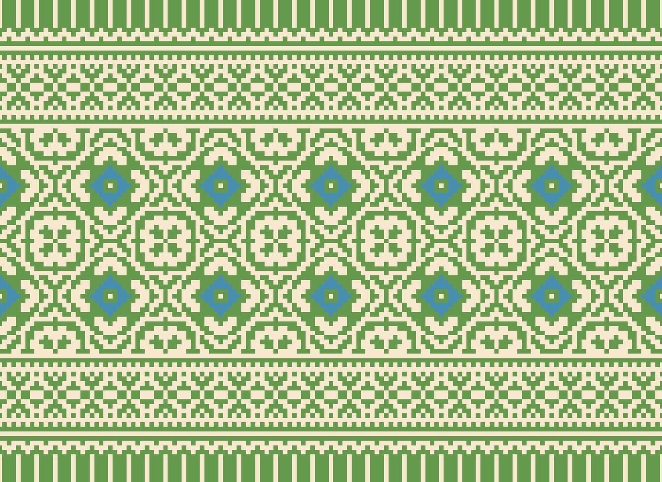 Cross Stitch Border. Embroidery Cross Stitch. Ethnic Patterns. Geometric Ethnic Indian pattern. Native Ethnic pattern.Texture Textile Fabric Clothing Knitwear print. Pixel Horizontal Seamless Vector. vector