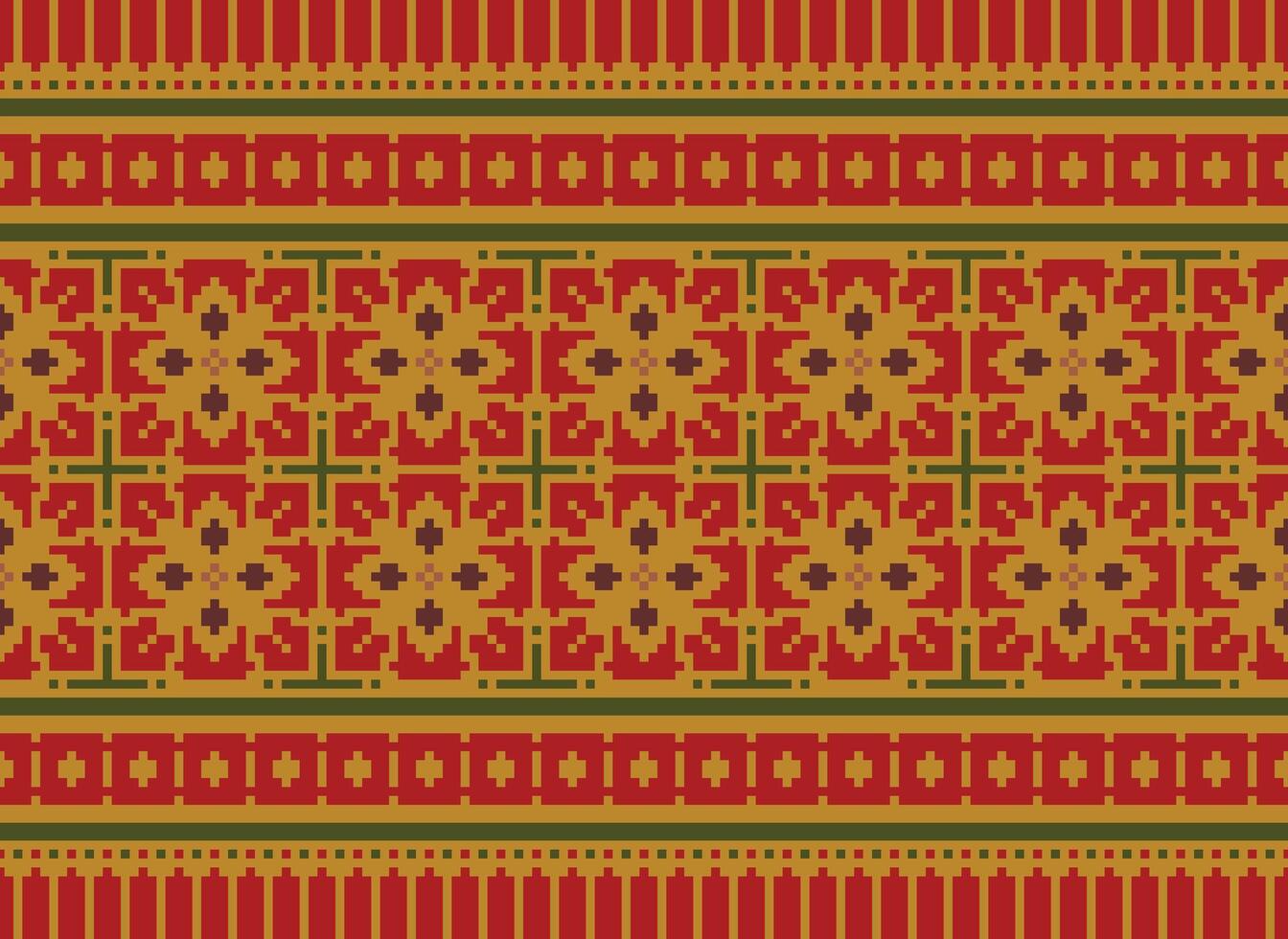 Cross Stitch Embroidery. Ethnic Patterns. Native Style. Traditional Design for texture, textile, fabric, clothing, Knitwear, print. Geometric Pixel Horizontal Seamless Vector. vector