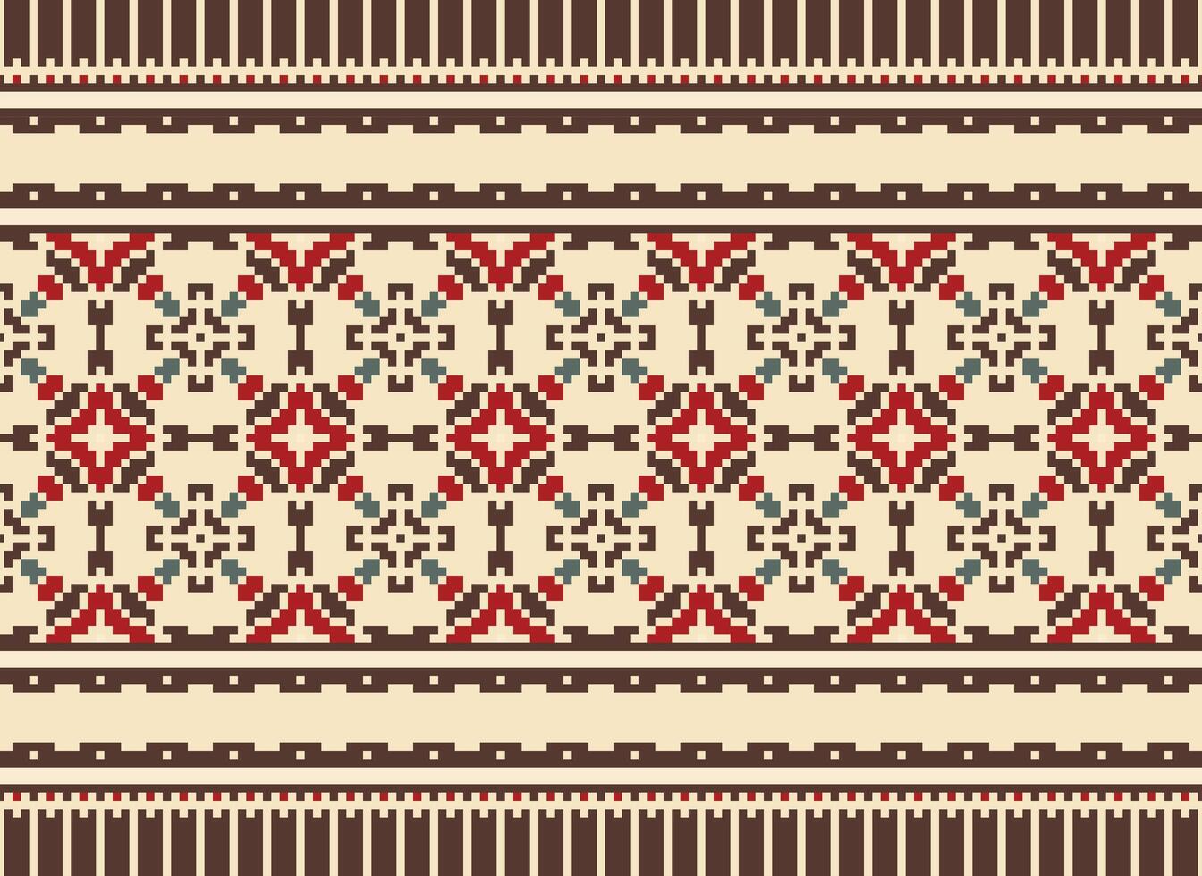 Cross Stitch Embroidery. Ethnic Patterns. Native Style. Traditional Design for texture, textile, fabric, clothing, Knitwear, print. Geometric Pixel Horizontal Seamless Vector. vector