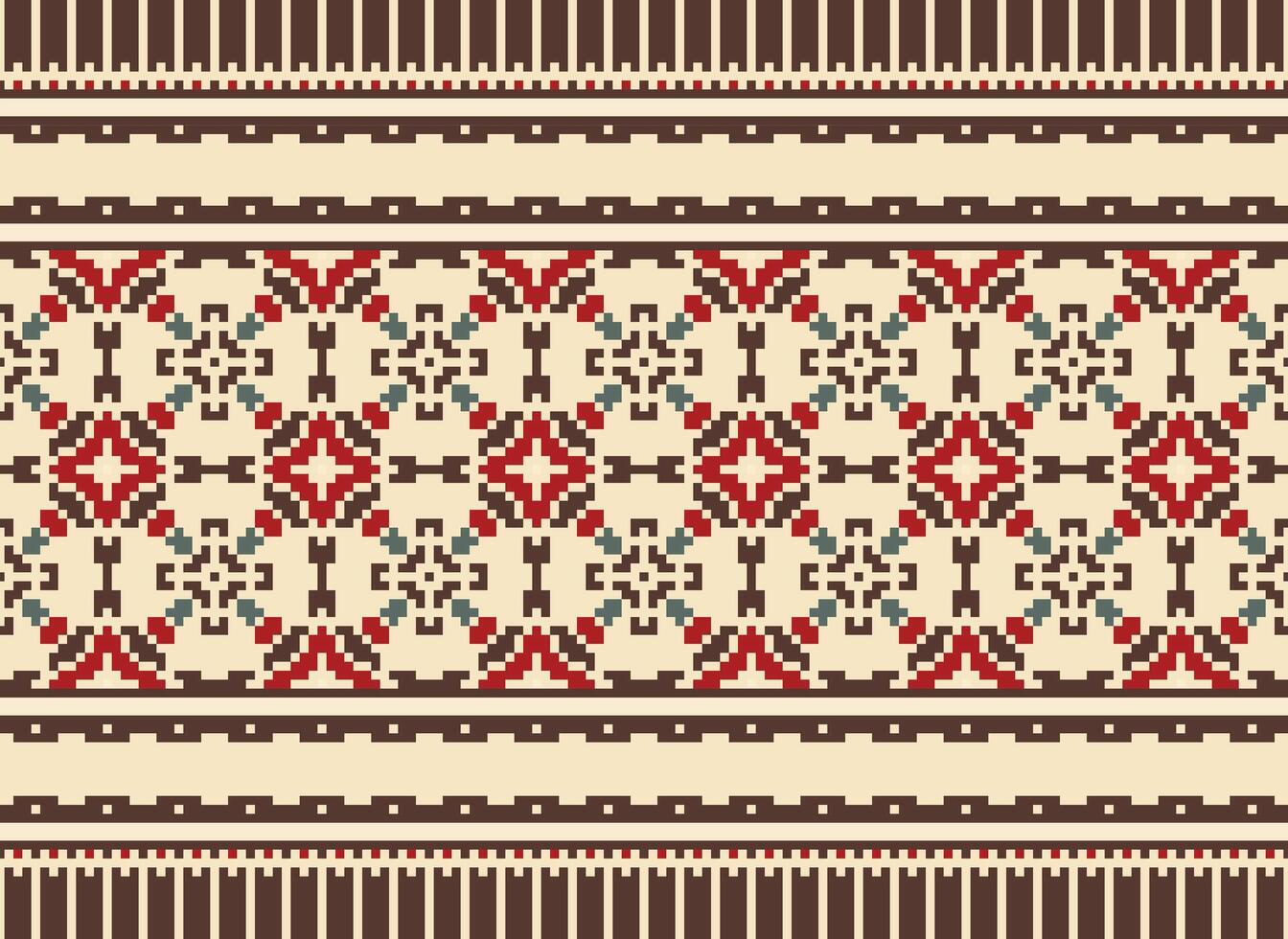 Cross Stitch Embroidery. Ethnic Patterns. Native Style. Traditional Design for texture, textile, fabric, clothing, Knitwear, print. Geometric Pixel Horizontal Seamless Vector. vector