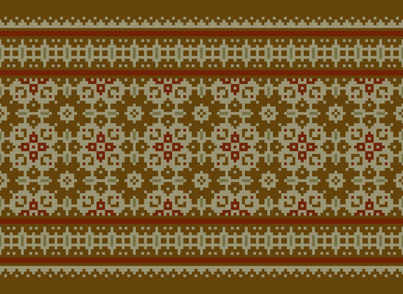 Cross Stitch Embroidery. Ethnic Patterns. Native Style. Traditional Design for texture, textile, fabric, clothing, Knitwear, print. Geometric Pixel Horizontal Seamless Vector. vector
