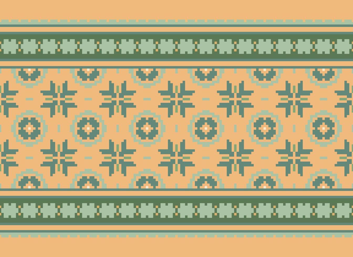 Cross Stitch Embroidery. Ethnic Patterns. Native Style. Traditional Design for texture, textile, fabric, clothing, Knitwear, print. Geometric Pixel Horizontal Seamless Vector. vector