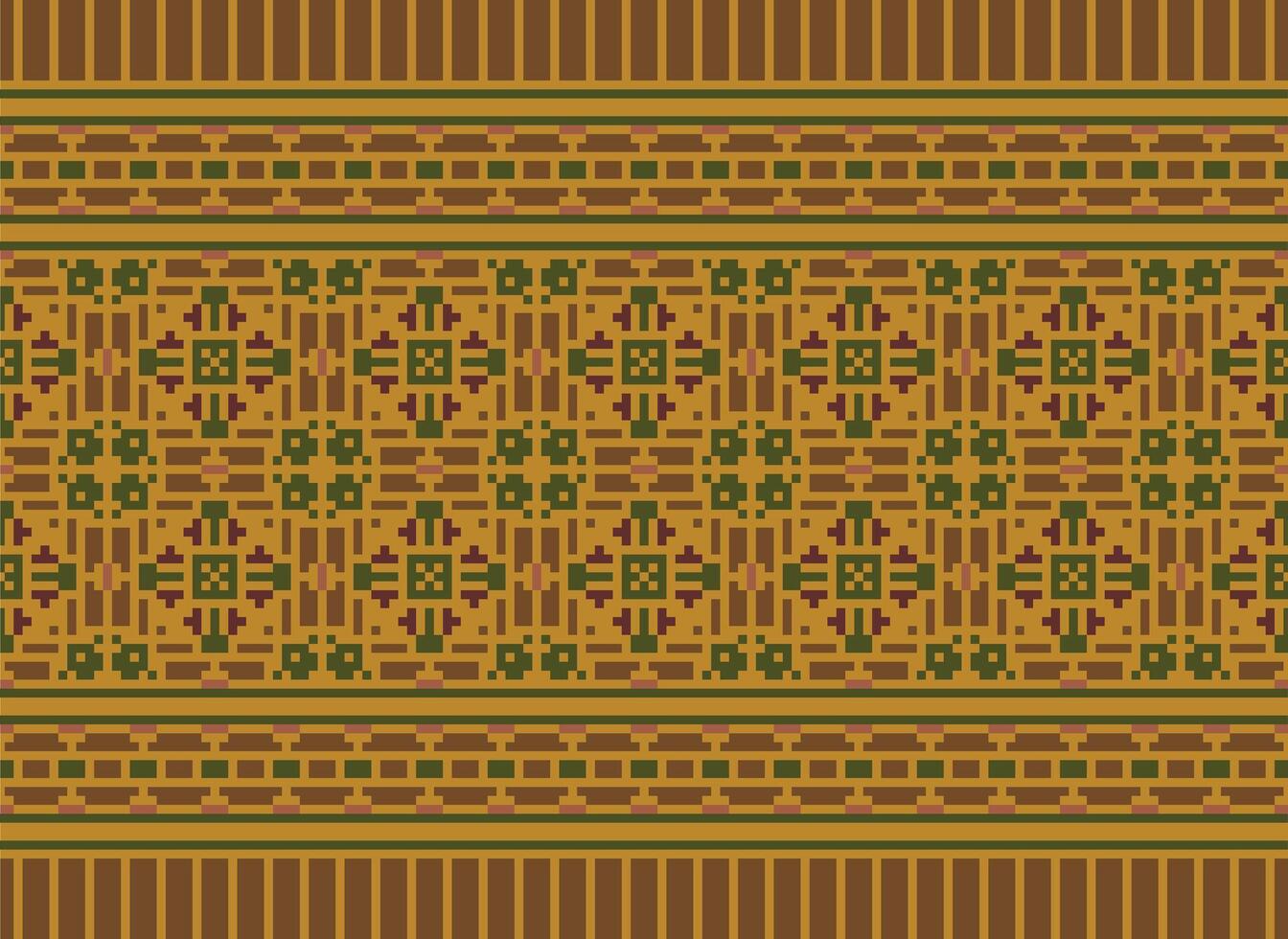 Cross Stitch Embroidery. Ethnic Patterns. Native Style. Traditional Design for texture, textile, fabric, clothing, Knitwear, print. Geometric Pixel Horizontal Seamless Vector. vector