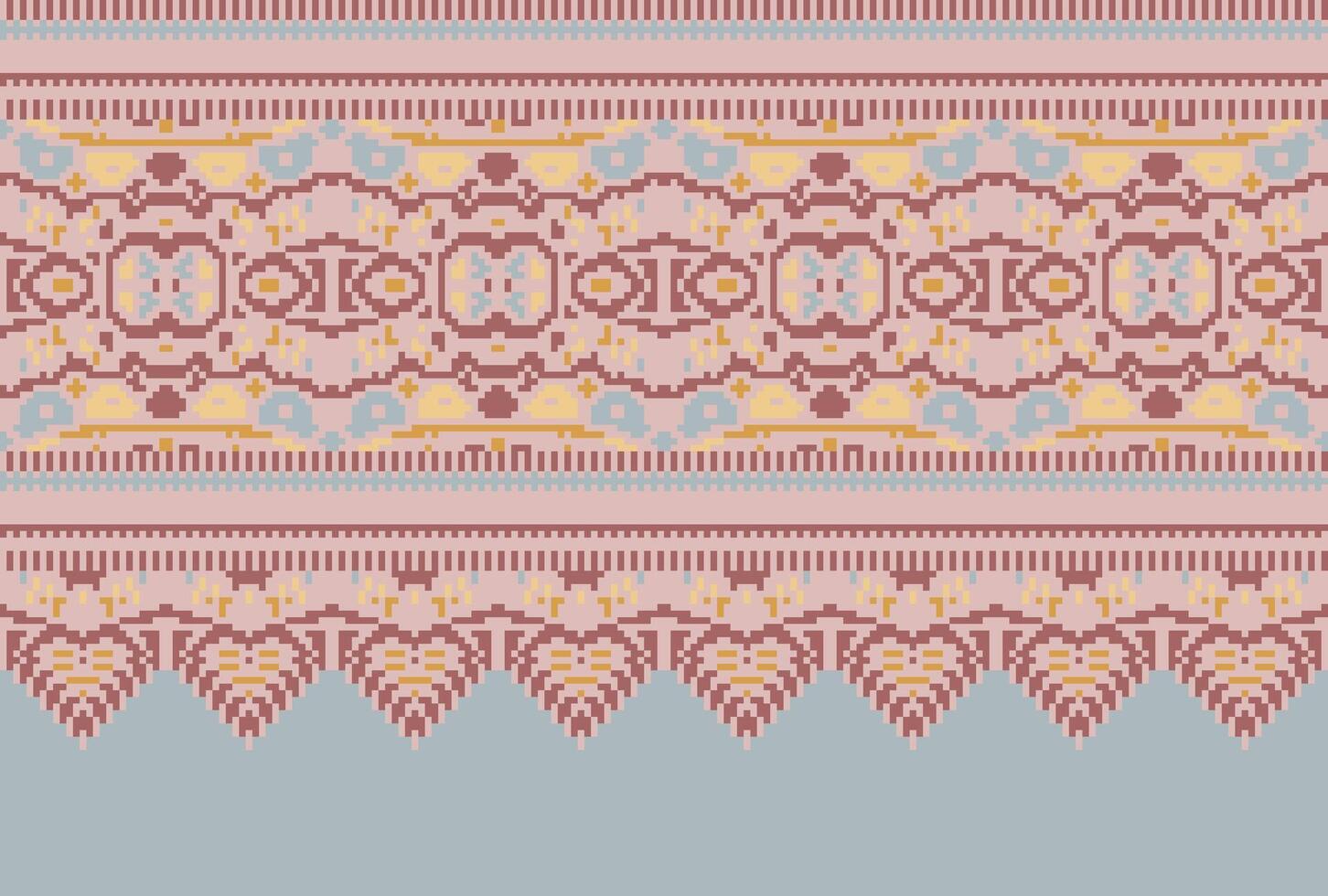 Cross Stitch. Geometric ethnic patterns. Design for Saree, Patola, Sari, Dupatta, Vyshyvanka, rushnyk, dupatta, Clothing, fabric, batik, Knitwear, Embroidery, Ikkat, Pixel pattern. Traditional Design. vector