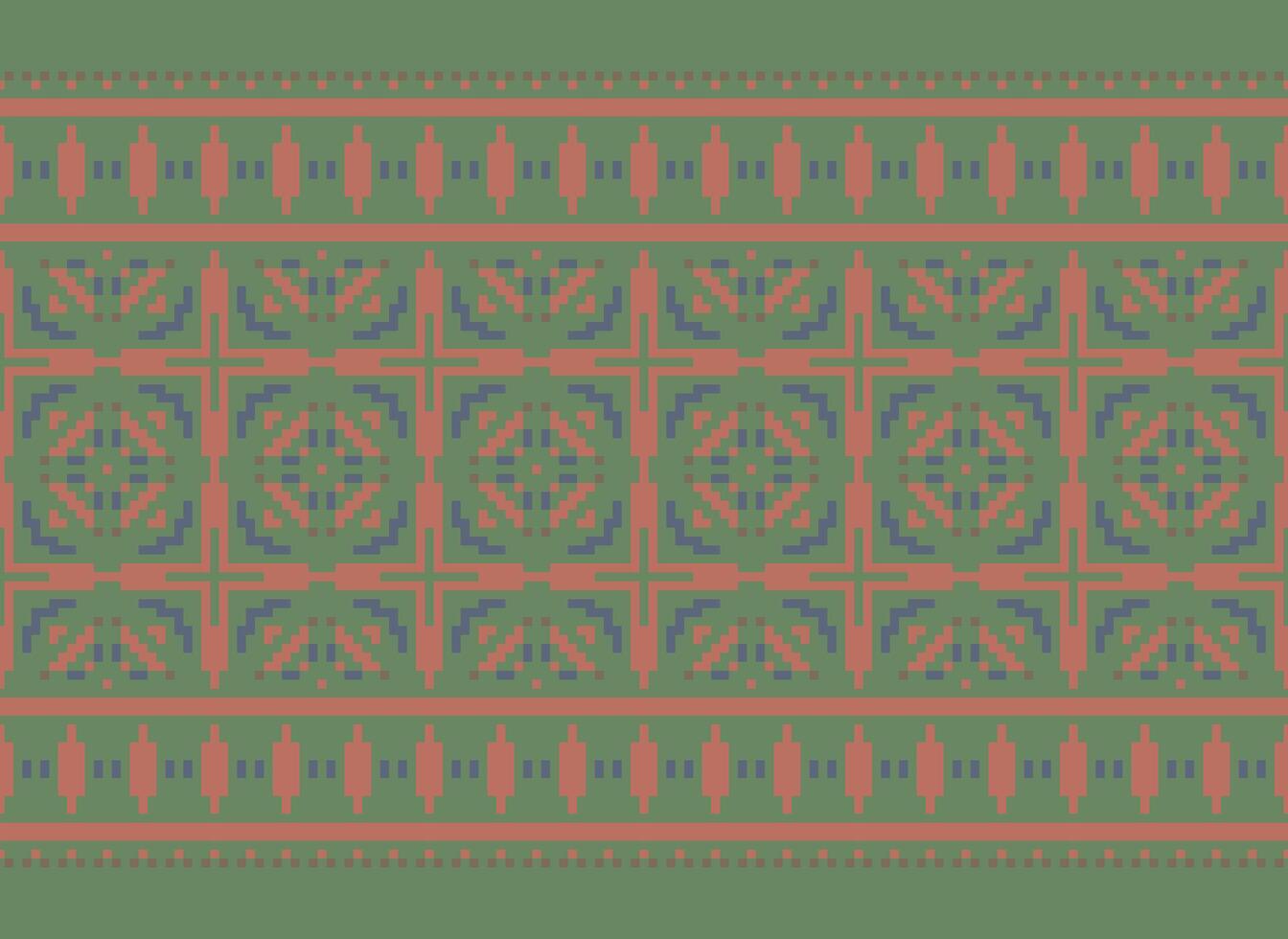 Cross Stitch Border. Embroidery Cross Stitch. Ethnic Patterns. Geometric Ethnic Indian pattern. Native Ethnic pattern.Texture Textile Fabric Clothing Knitwear print. Pixel Horizontal Seamless Vector. vector