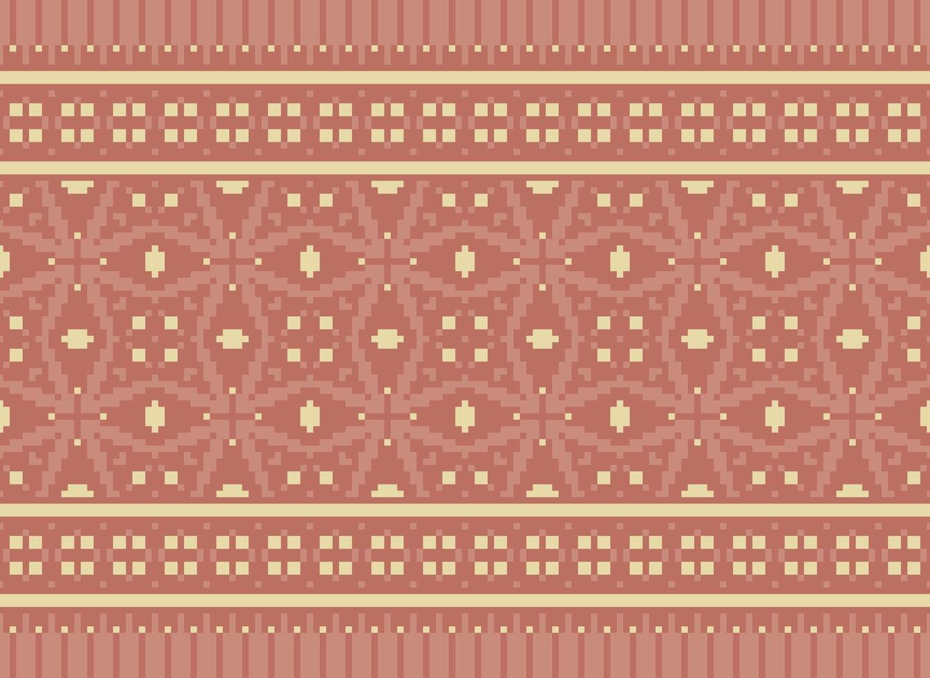 Ethnic Geometric Seamless Fabric Pattern Cross Stitch. Ikat Embroidery Oriental Pixel Pattern Cream Background. Abstract,vector,illustration. Texture,cross Stitch,scarf,decoration,motifs,wallpaper. vector