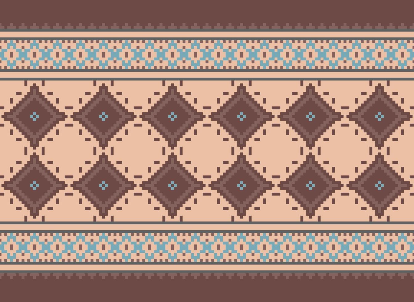 Ethnic Geometric Seamless Fabric Pattern Cross Stitch. Ikat Embroidery Oriental Pixel Pattern Cream Background. Abstract,vector,illustration. Texture,cross Stitch,scarf,decoration,motifs,wallpaper. vector