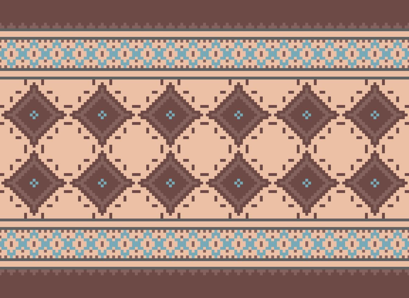 Ethnic Geometric Seamless Fabric Pattern Cross Stitch. Ikat Embroidery Oriental Pixel Pattern Cream Background. Abstract,vector,illustration. Texture,cross Stitch,scarf,decoration,motifs,wallpaper. vector