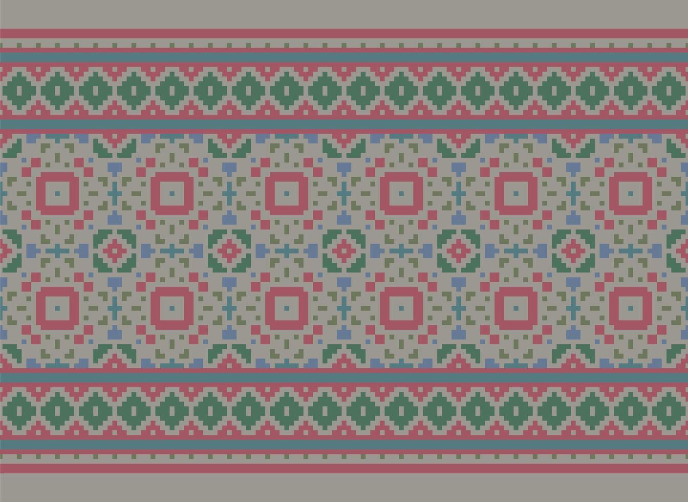 Ethnic Geometric Seamless Fabric Pattern Cross Stitch. Ikat Embroidery Oriental Pixel Pattern Cream Background. Abstract,vector,illustration. Texture,cross Stitch,scarf,decoration,motifs,wallpaper. vector