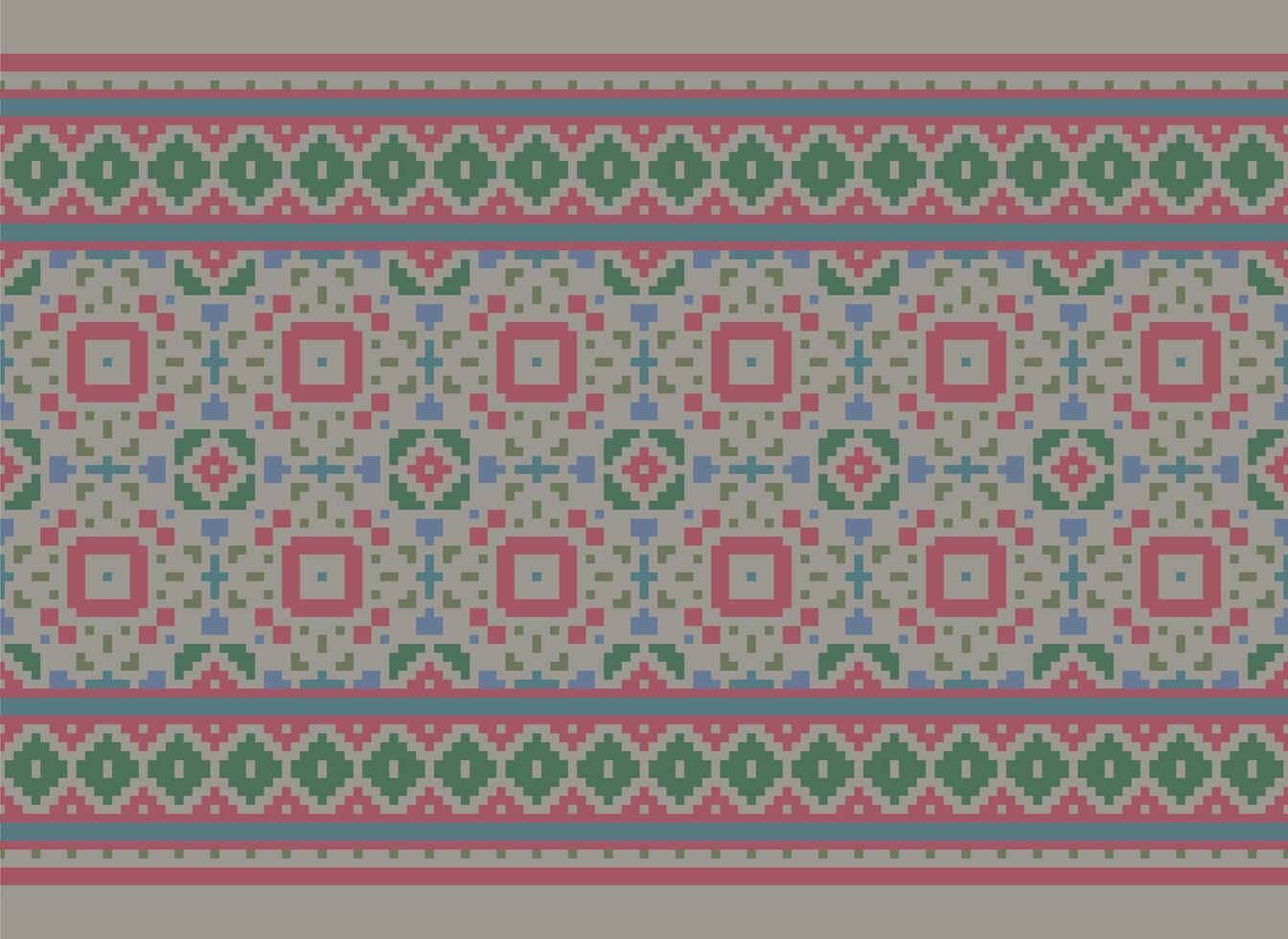 Ethnic Geometric Seamless Fabric Pattern Cross Stitch. Ikat Embroidery Oriental Pixel Pattern Cream Background. Abstract,vector,illustration. Texture,cross Stitch,scarf,decoration,motifs,wallpaper. vector