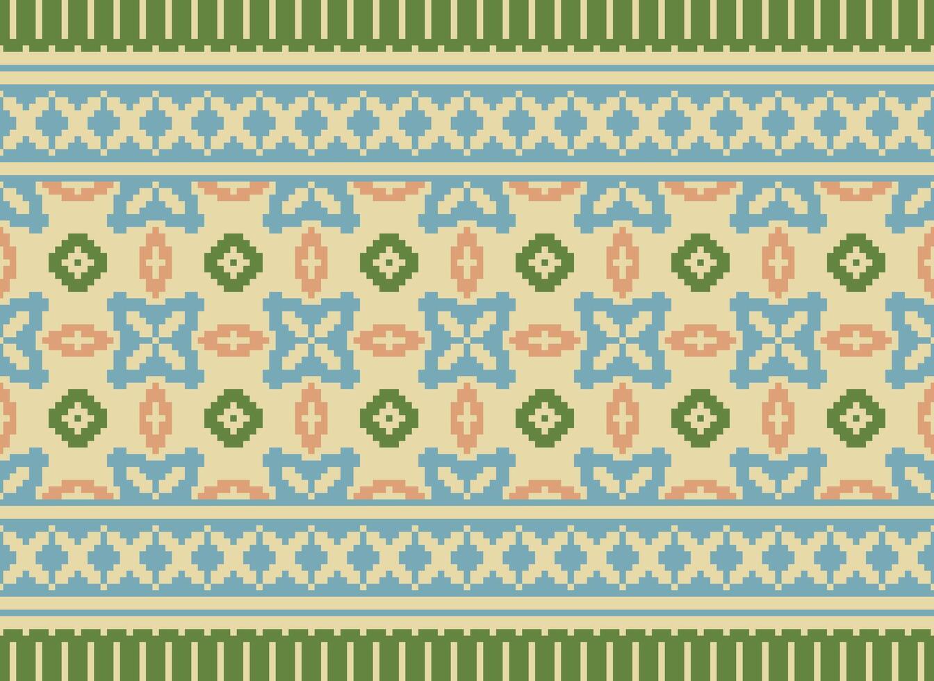 Ethnic Geometric Seamless Fabric Pattern Cross Stitch. Ikat Embroidery Oriental Pixel Pattern Cream Background. Abstract,vector,illustration. Texture,cross Stitch,scarf,decoration,motifs,wallpaper. vector