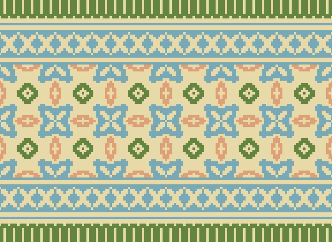 Ethnic Geometric Seamless Fabric Pattern Cross Stitch. Ikat Embroidery Oriental Pixel Pattern Cream Background. Abstract,vector,illustration. Texture,cross Stitch,scarf,decoration,motifs,wallpaper. vector